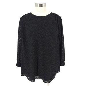 Draper James Belle Meade Blouse Black Jacquard Leopard 3/4 Sleeve Button Back 22